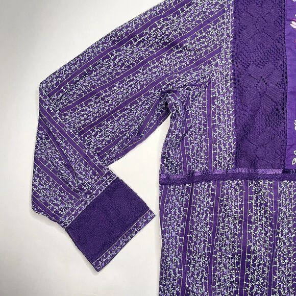 Vtg Mainstreet Blues Embroidered Purple Cotton Blend Button Blouse Size L Lace - Picture 3 of 9